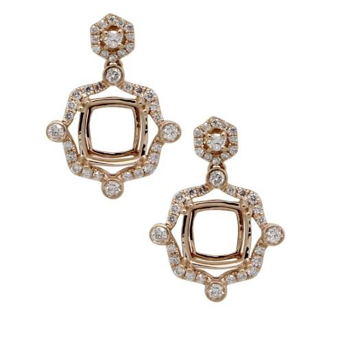 Square Cushion 7mm Earring Semi Mount in 14K Rose Gold with Accent Diamonds (ER1913) Part of Matching Set