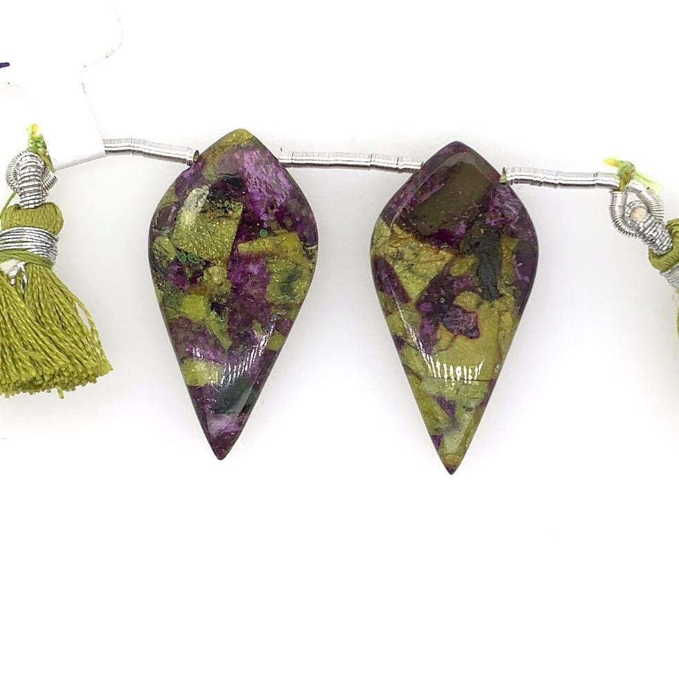 Stichtite Drops Leaf Shape 30X15MM Drilled Beads Matching Pair