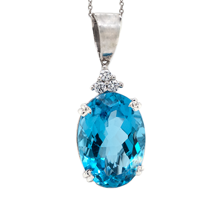 Swiss Blue Topaz Oval Shape 23.41 Carat Pendant in 925 Sterling Silver ( Chain not Included)