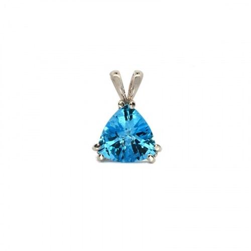 Swiss Blue Topaz Trillion Shape 1.3 Carat Pendant in 14K White Gold