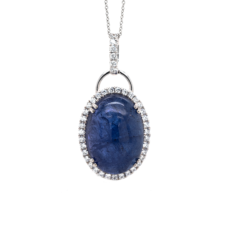 Tanzanite Cab Oval 15.54 Carat Pendant in 925 Sterling Silver (Chain not Included)