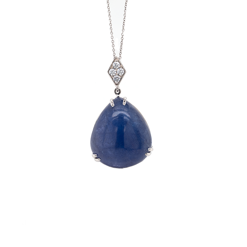 Tanzanite Cab Pear 34.64 Carat Pendant in 925 Sterling Silver (Chain not Included)