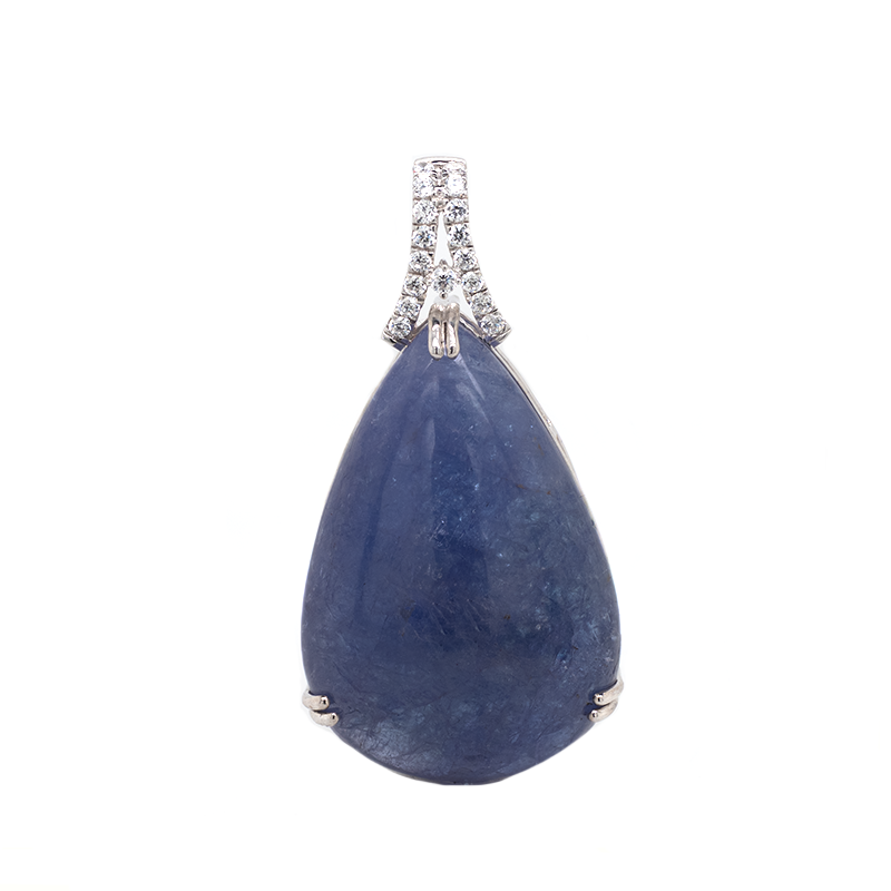 Tanzanite Cab Pear 92.75 Carat Pendant in 925 Sterling Silver (Chain not Included)
