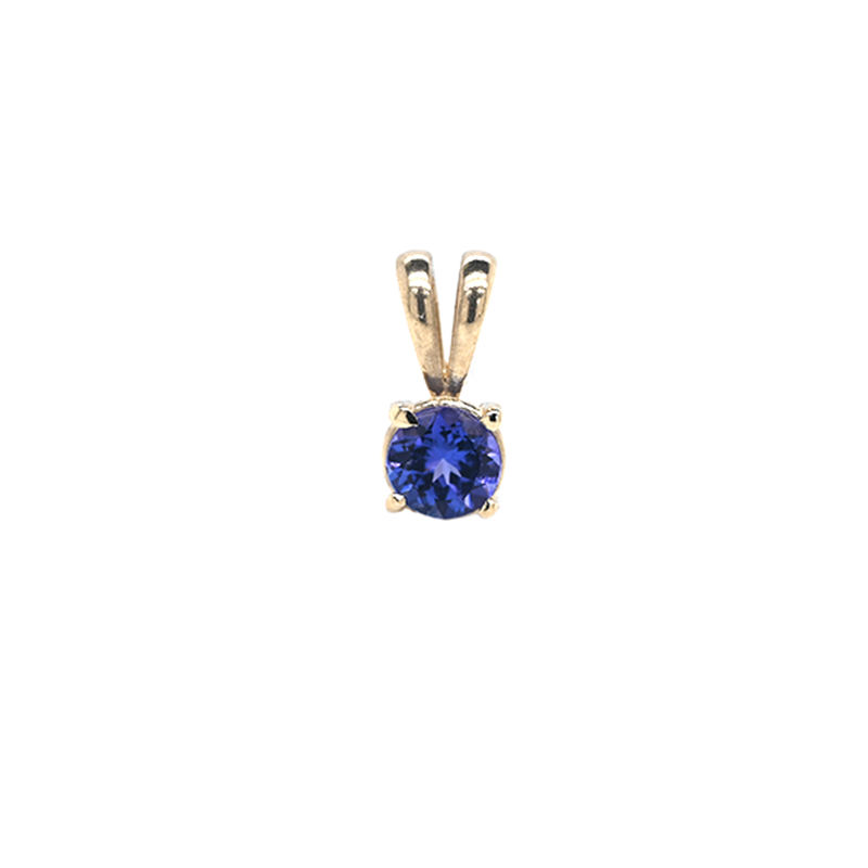 Tanzanite Round Shape 4.5mm, 0.40 Carat Pendant in 14K Yellow Gold ( Chain Not Included )