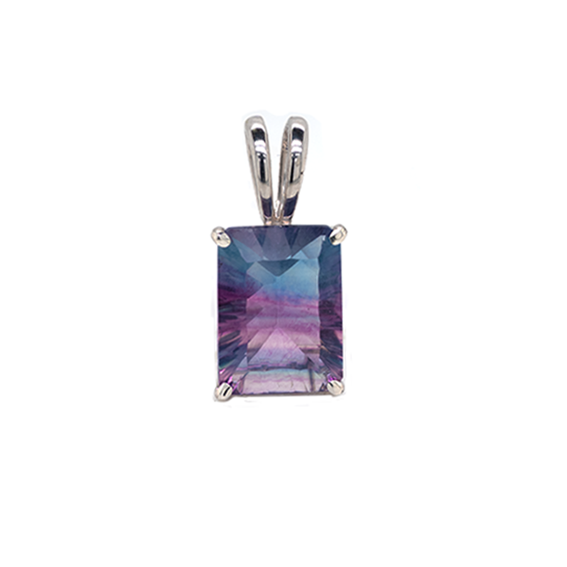 Tibetan Fluorite Emerald Cut 13.33 Carat Pendant in 925 Sterling Silver (Chain not Included)