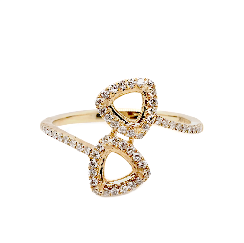 Trillion 5mm Double Head Ring Semi Mount in 14K Yellow Gold with Diamond Accents