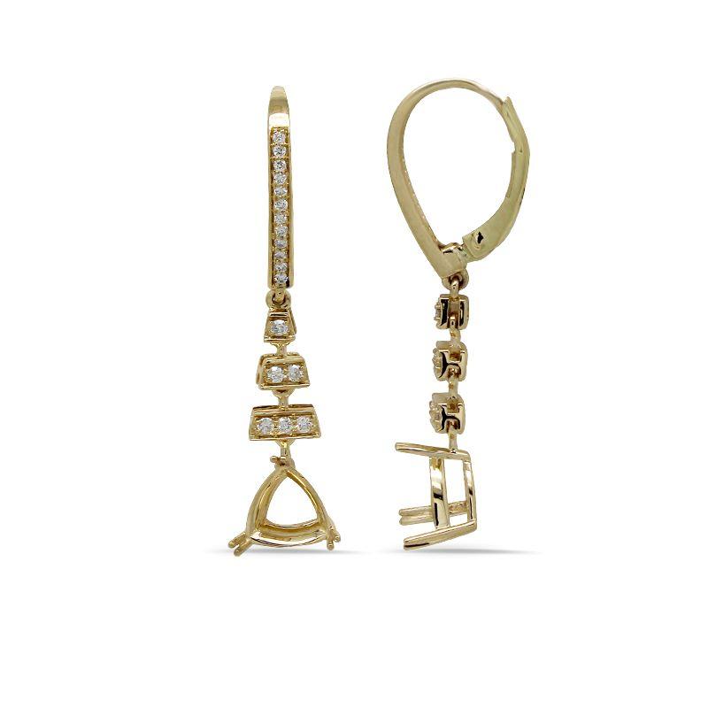 Trillion Shape 7mm Dangle Earring Semi Mount in 14K Yellow Gold with Diamond Accents