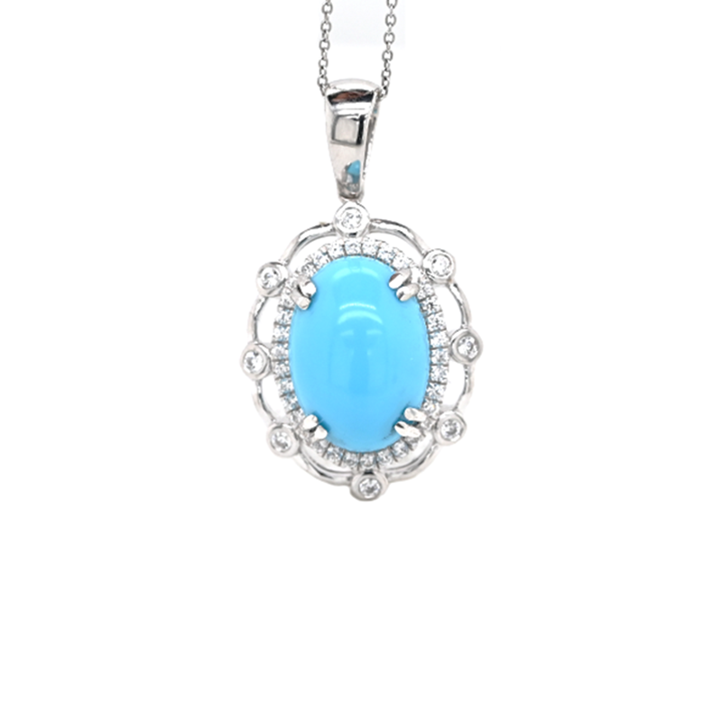 Turquoise Cab Oval Shape 4.35 Carat Pendant in 925 Sterling Silver ( Chain not Included)