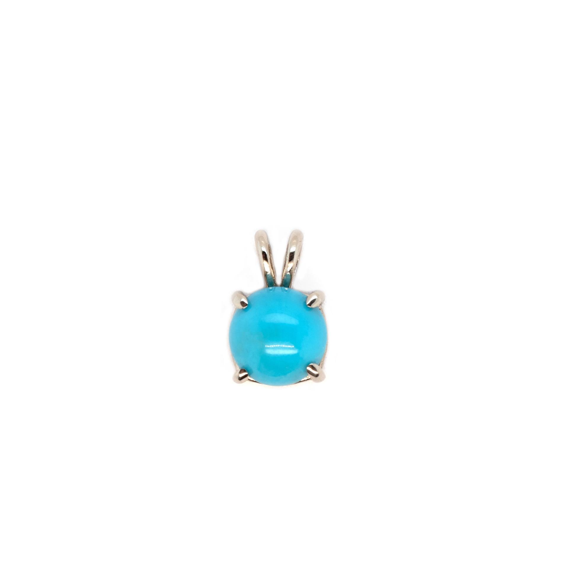 Turquoise Cab Round 1.54 Carat Solitaire Pendant in 14K White Gold (Chain Not Included)