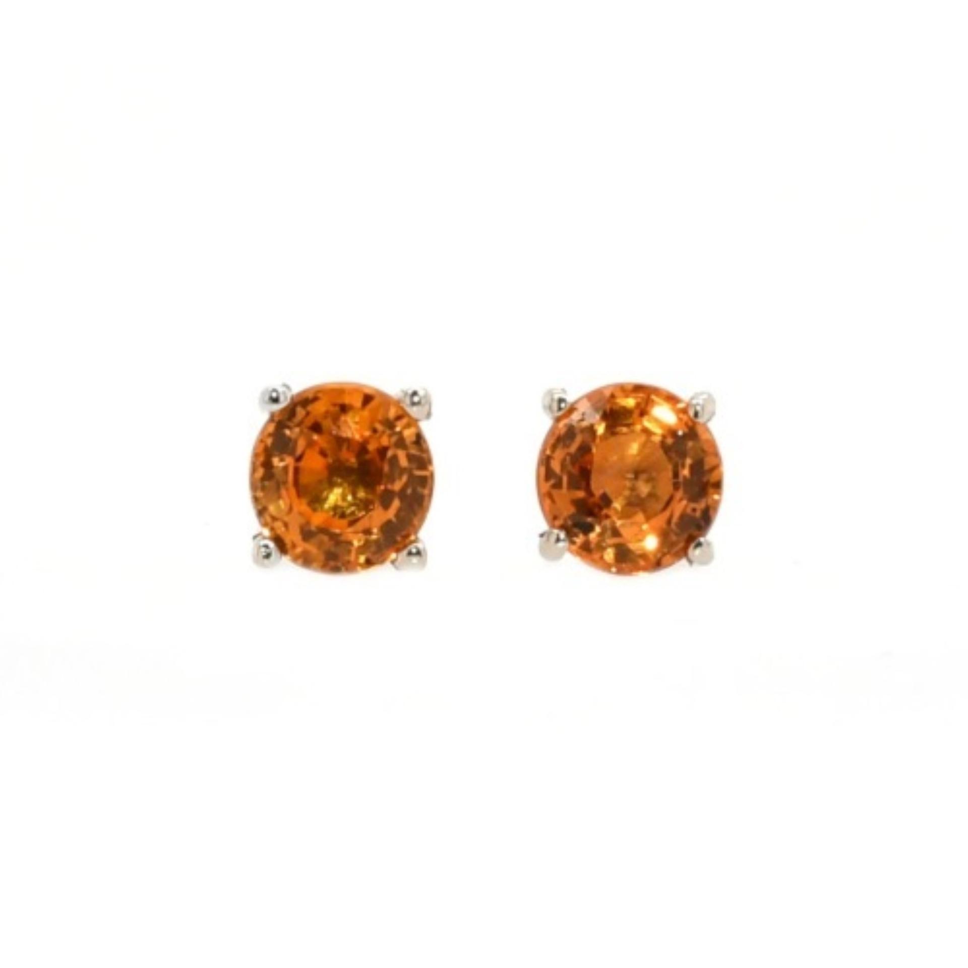 Yellow Sapphire .83 Carat, Round 4mm, Solitaire Stud Earring In 14K White Gold
